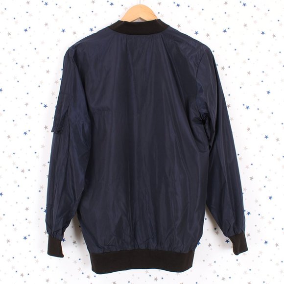 Navy Long Zip Up Bomber Jacket - Picture 9 of 10